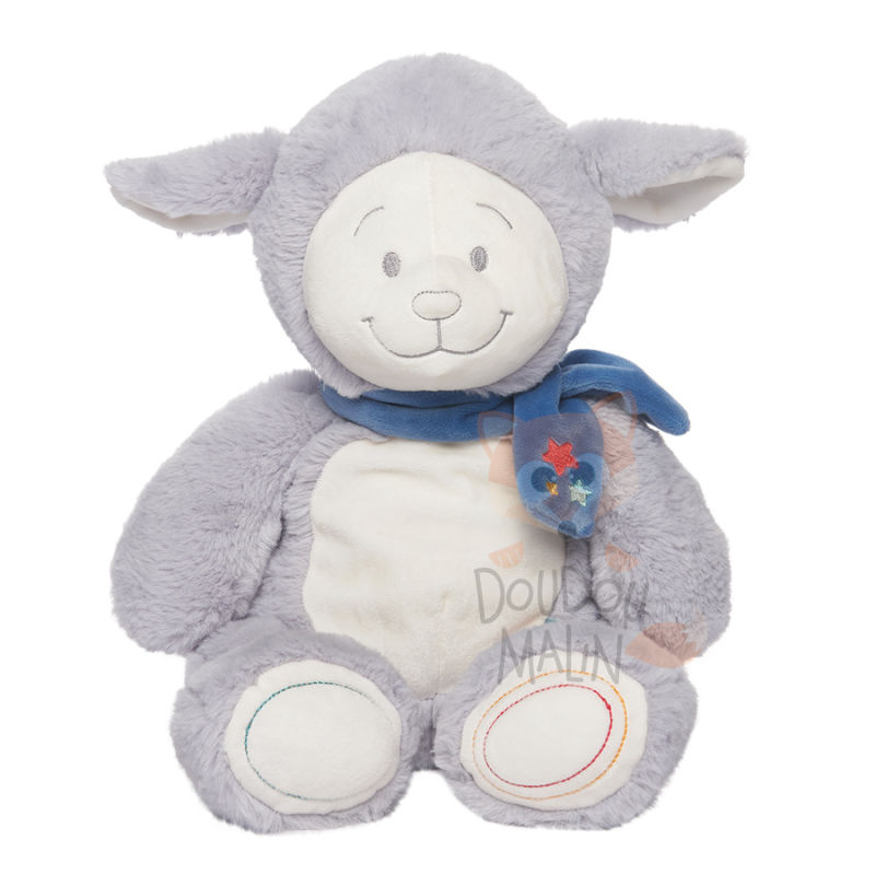 Noukies guss & victor soft toy grey sheep white blue 25 cm 